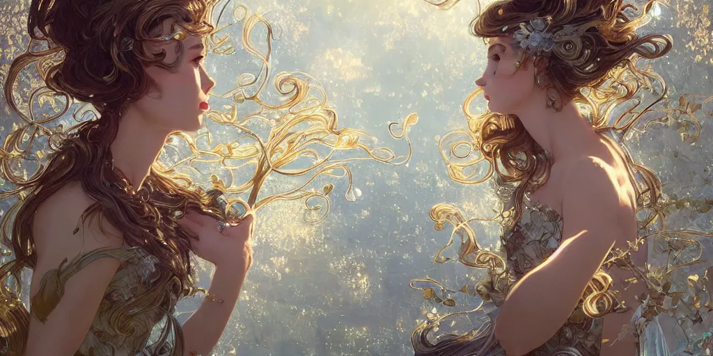 Image similar to wide angle panther, metallic silver and ice color reflected crystal hair, leaping from babaob tree, fantasy, intricate, very beautiful, elegant, golden light, highly detailed, digital painting, artstation, concept art, smooth, sharp focus, illustration, art by wlop and tian zi and alphonse mucha