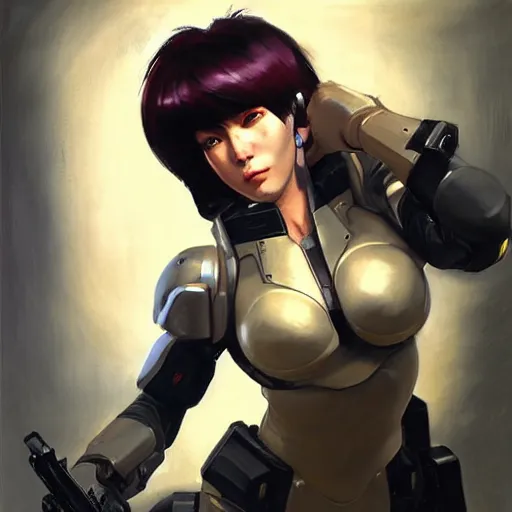 Image similar to greg manchess portrait painting of invisible armored motoko kusanagi as overwatch character, medium shot, asymmetrical, profile picture, organic painting, sunny day, matte painting, bold shapes, hard edges, street art, trending on artstation, by huang guangjian, gil elvgren, ruan jia, greg rutkowski, gaston bussiere