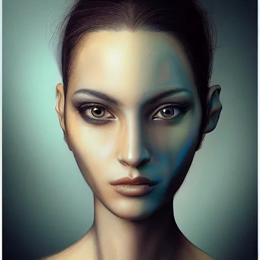 Prompt: “photorealistic portrait of a gorgeous alien woman, 4k, hyperrealism, concept art, realistic, highly detailed”