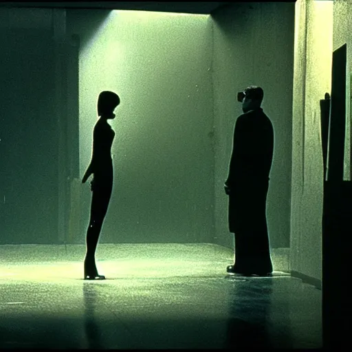 Image similar to the backrooms are empty,, still from the movie bladerunner