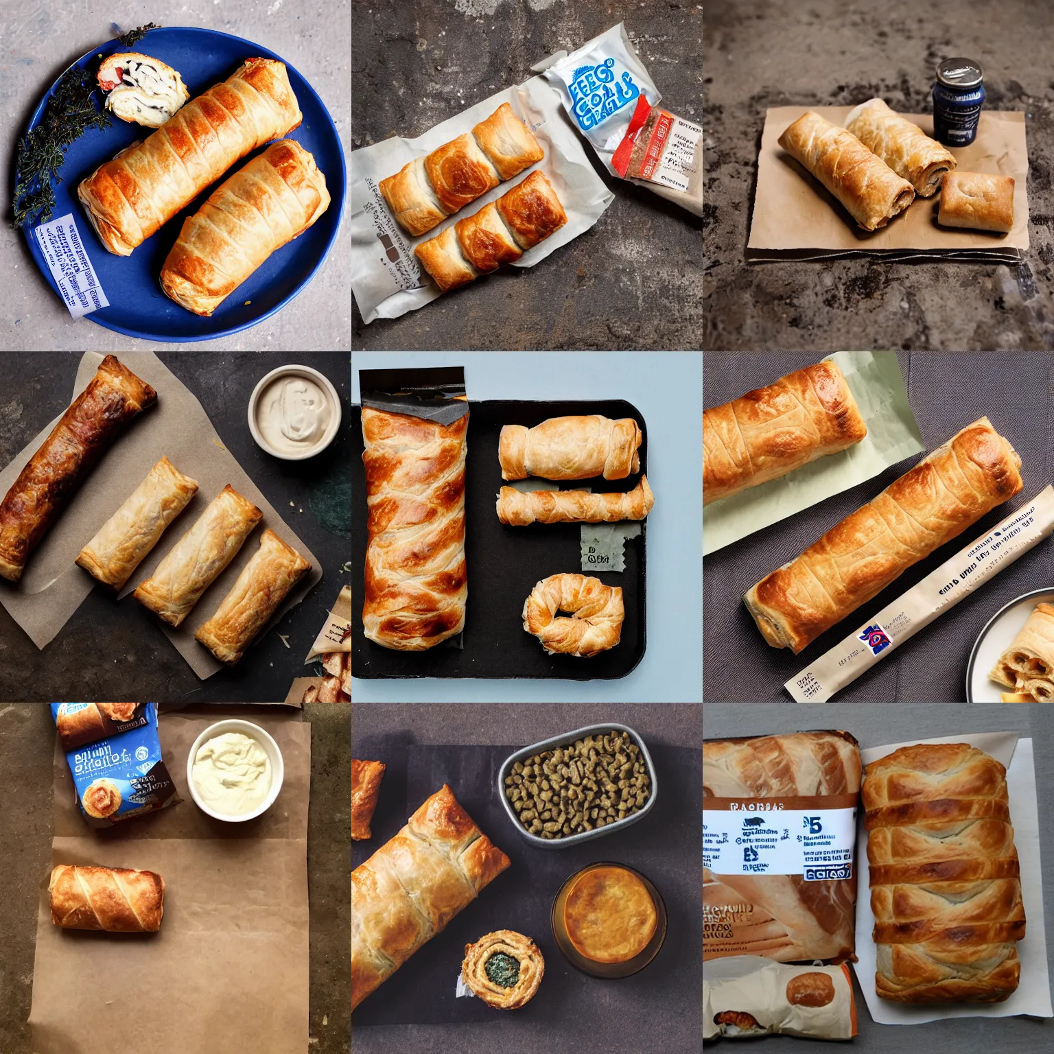 Prompt: greggs sausage roll, mre, field ration, photgraph,