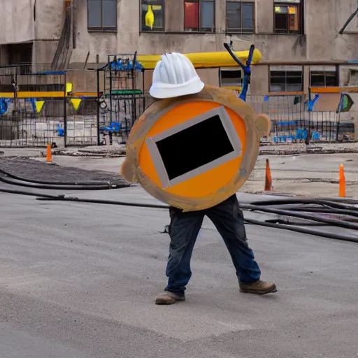 Prompt: construction worker carrying a hole in cartoon style