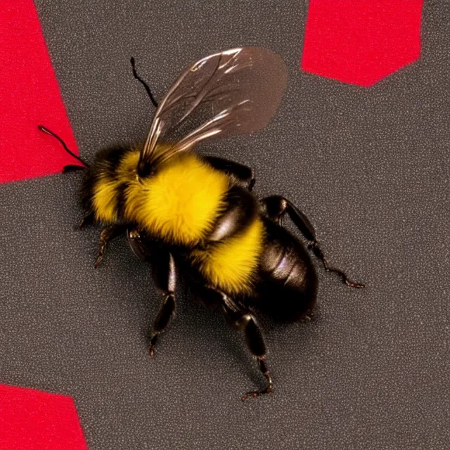 Image similar to bumble bee, red background, flying, 4 k