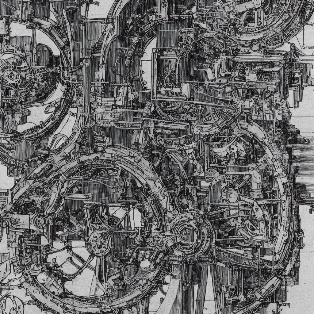 Image similar to close - up on detailed, intricate technical drawings from 1 8 4 0 for a mechanical display attachment to babbage's difference engine