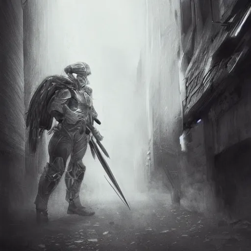 Image similar to pencil art, distant shot, realistic, cinematic, hyper detailed, smooth, hero prepared to fight, walking up to evil army.