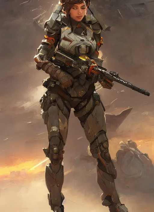 Image similar to of a beautiful sniper girl in war, with some futuristic gear and helmet, portrait by ruan jia and richard s. johnson, detailed, epic video game art, warm color tone