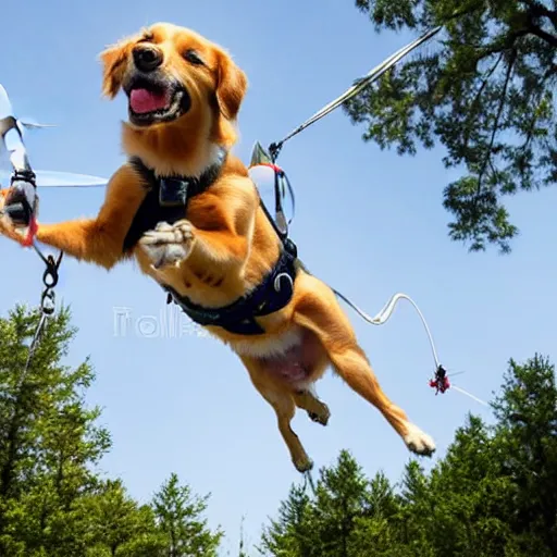 Image similar to a dog parachuting from a helicopter, stock photo