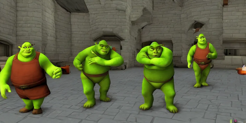 Image similar to shrek in team fortress 2, half life 2, garry's mod