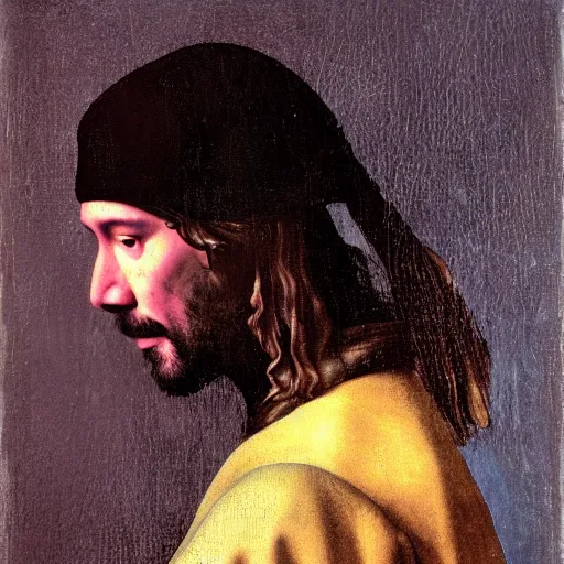 Prompt: portrait of Keanu Reeves, Johannes Vermeer, beautiful, high resolution,