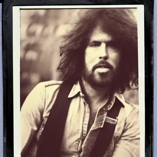 Prompt: Heavy blues rock concert, long shaggy-haired rockers, wearing denim, 1972, super 8mm, Polaroid