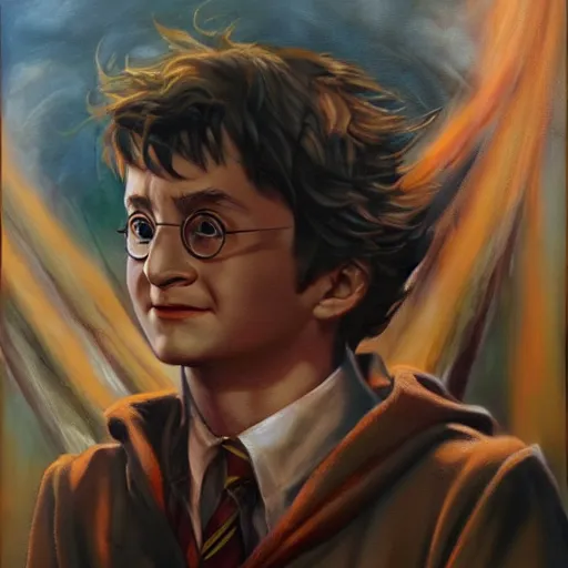 Prompt: detailed portrait of harry potter if his parents lived intricate, hyper detailed, realistic, oil painting, by julie bell, frank frazetta, cinematic lighting