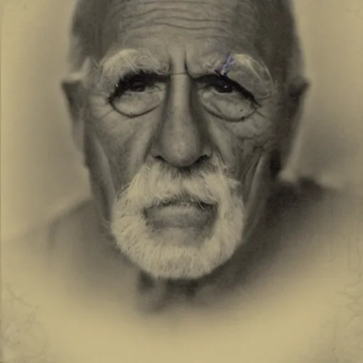 Image similar to a portrait photo of a old man with a pickle nose