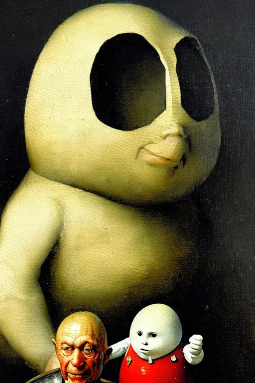 Prompt: hieronymus bosch and greg rutkowski, oil painting of short fat humpty dumpty