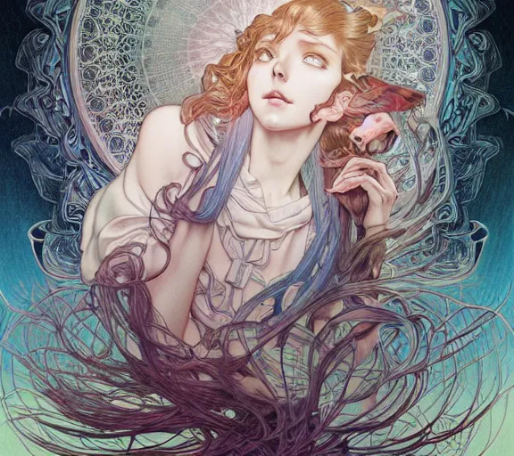 Image similar to ' my soul faded away ', beautiful shadowing, 3 d shadowing, reflective surfaces, illustrated completely, 8 k beautifully detailed pencil illustration, extremely hyper - detailed pencil illustration, intricate, epic composition, masterpiece, bold complimentary colors. stunning masterfully illustrated by artgerm, range murata, alphonse mucha.