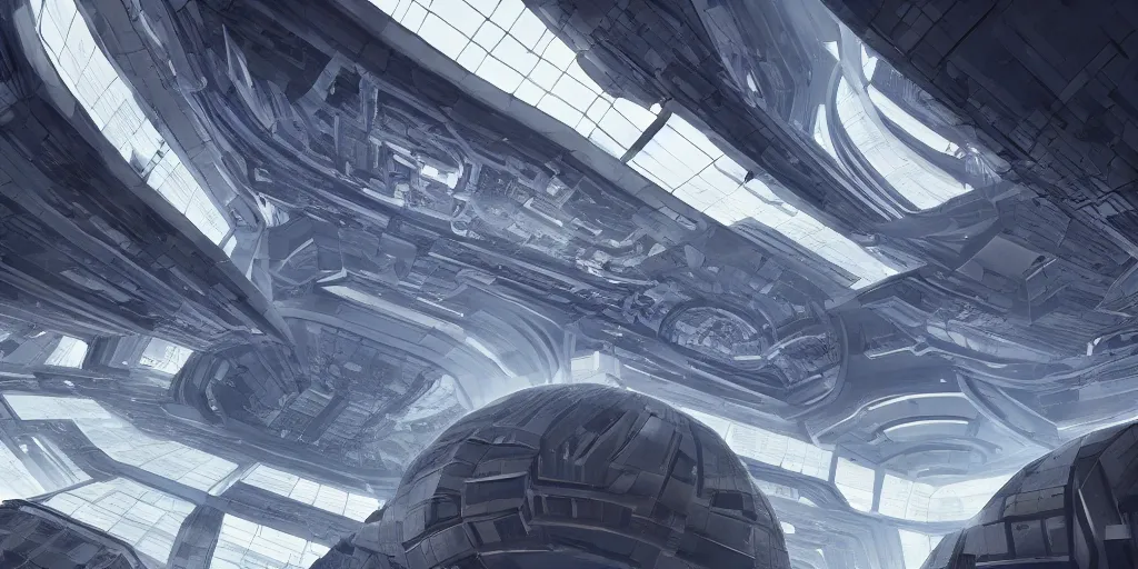 Prompt: brutalism and gigantism futuristic space megastructure concept, great lighting and composition, beautiful, insanely detailed, 8 k, science fiction