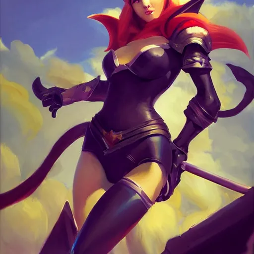 Image similar to greg manchess portrait painting of partially armored ahri from league of legends as overwatch character, medium shot, asymmetrical, profile picture, organic painting, sunny day, matte painting, bold shapes, hard edges, street art, trending on artstation, by huang guangjian, gil elvgren, ruan jia, randy vargas, greg rutkowski