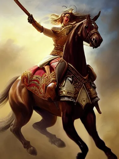 Image similar to an ancient handsome hero, laurels of glory, returns triunphantly mounted in a horse. full of pride. victorirous. prideful.. intricate, elegant, highly detailed, digital painting, artstation, concept art, sharp focus, illustration, by justin gerard and artgerm, 8 k