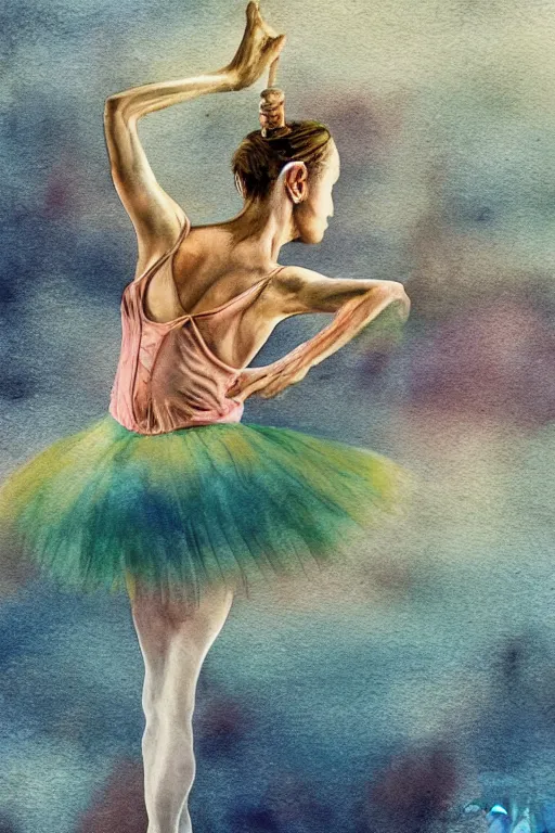 Image similar to ballerina alone at the bottom of the mariana trench by jaques cousteau, digital art, smooth, focus, highly detailed, hyper realistic, watercolor