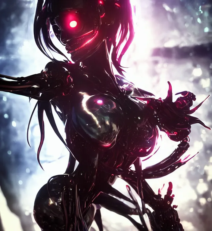 Prompt: photo of demon angel cyborg mutant cg anime girl beautiful face and mechanical tentacles and synaptic glows 3 d photorealistic cinematic shot with leica zeiss depth of field and lens flare in style of frank miller and ito junji squareenix trending on pixiv artstation