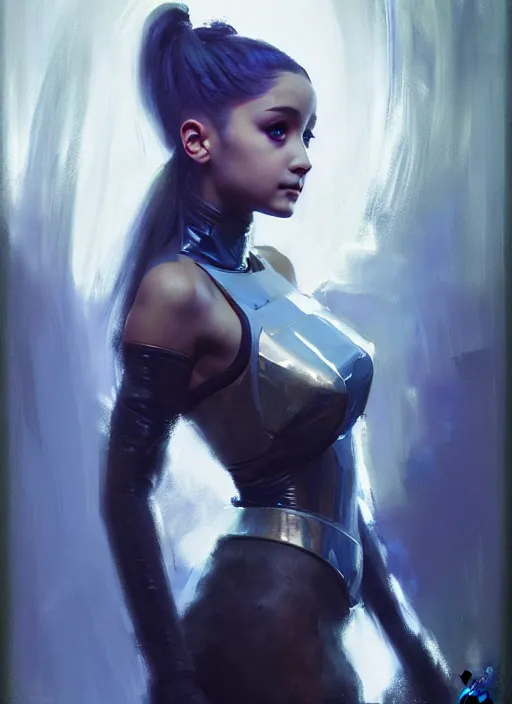 Prompt: portrait of ariana grande as mage wearing arcane light armor, fantasy, anime eyes, cinematic lighting, by jeremy mann