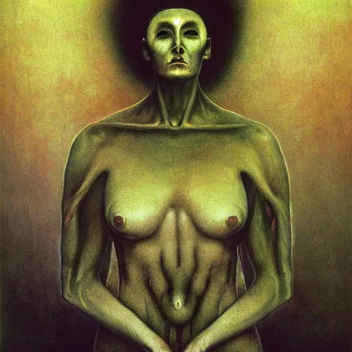 Prompt: dark shrouded woman performing ethereal ritual, expanding energy, epic surrealism oil paint by Ernst Fuchs, Zdzislaw Beksinski, Katsuhuro Otomo highly detailed