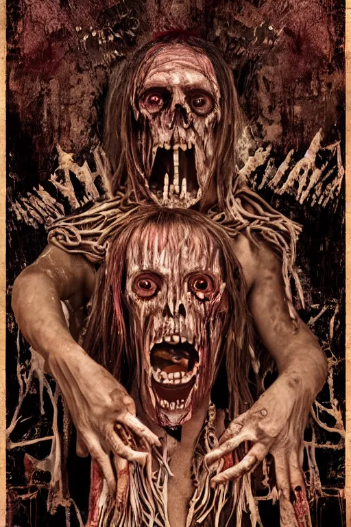 Image similar to a tribal horror faces in the eternal dream of death body, conceptual horror art