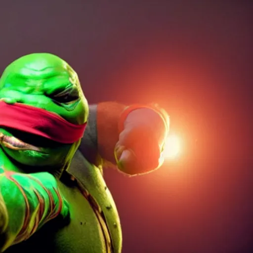 Image similar to A movie still of Mike Tyson as a Teenage Mutant Ninja Turtle, dynamic lighting, 8k, Action shot, 2022 picture of the year