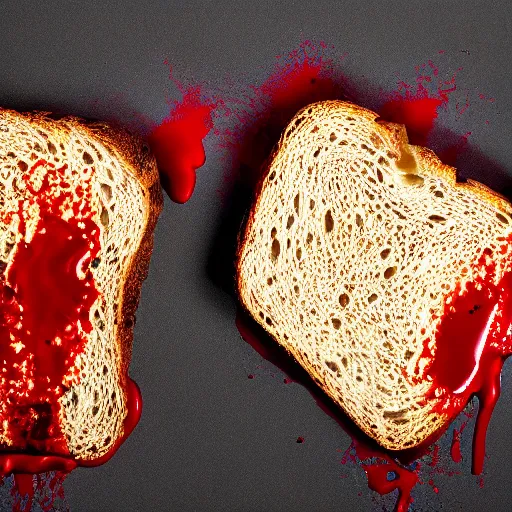 Image similar to hyper realistic photo of toast, blood oozing down the side