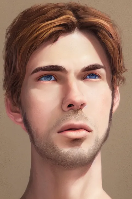 Prompt: portrait of a handsome man with light brown hair with sparkling hazel eyes, art by Christopher Doyle, stylized, detailed, pastel colors, warm tones, Trending on artstation, artstationHD, artstationHQ, 4k, 8k