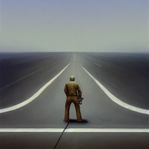 Image similar to depressed fbi agent driving a car down an empty road in roswell new mexico, beksinski, wayne barlowe, very coherent symmetrical artwork, cinematic, hyper realism, high detail, octane render, 8 k