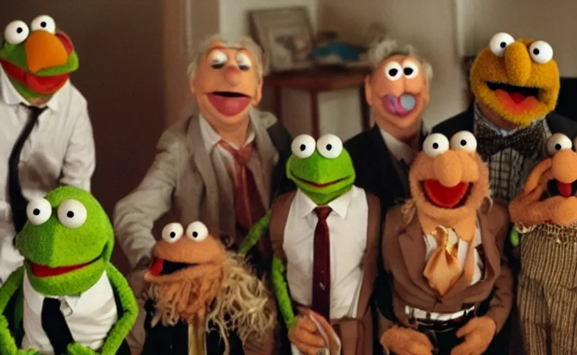 Image similar to human centipede but its muppets