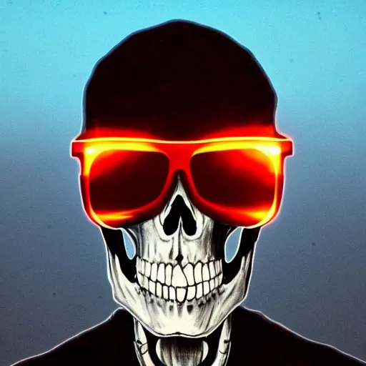 Prompt: beautiful portrait of skeleton in sunglasses with thumbs up in the center, nuclear explosion in the background, trending on Artstation, realistic, HD, 4K, five fingers, highly detailed, high quality, heat smoke, reflections, anatomically accurate skull