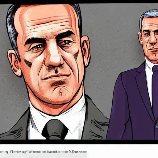 Image similar to portrait of Benny Gantz Defense Minister of Israel as a GTA v character. GTA v loading screen illustration by martin ansin, matt bors