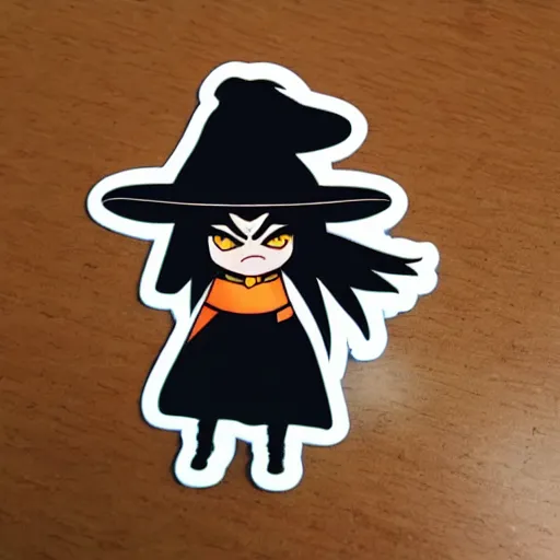 Prompt: die cut sticker of angry anime witch