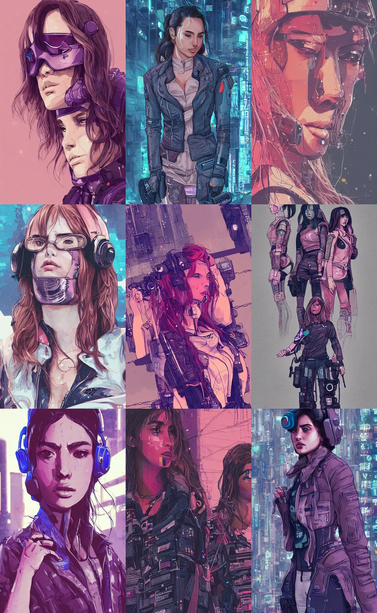 Prompt: detailed close up photography of ana de armas, joi, marta cabrera, paloma, cyberpunk clothes, in a tokyo street, trending on artstation, by josan gonzalez, flat colors