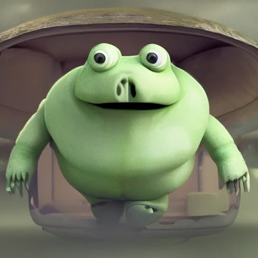 Image similar to a friendly Tardigrade smiling and waving, cgi character, children's movie-art