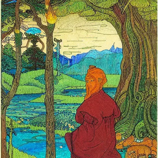 Prompt: a portrait of a character in a scenic environment by ivan bilibin