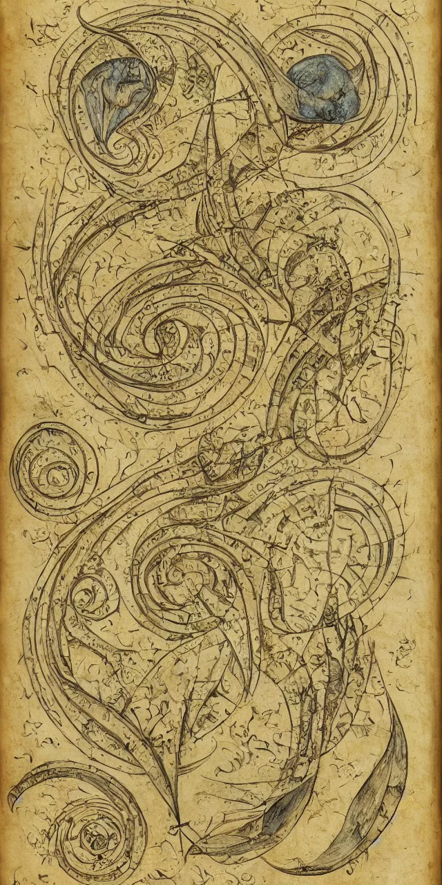 Prompt: an open page of the voynich manuscript, depicting a digital painting of a human, golden ratio, symmetry, extremely detailed, hyperrealistic, paper texture, professional drawing, epic highlights, full colors