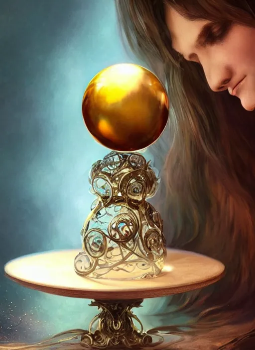 Image similar to crystal ball on a wood stand with a beautiful dreamscape inside, studio product photography, centered, super highly detailed, professional digital painting, artstation, concept art, smooth, sharp focus, extreme illustration, unreal engine 5, photorealism, beautiful, cinematic, art by artgerm and rutkowski and alphonse mucha and loish and wlop