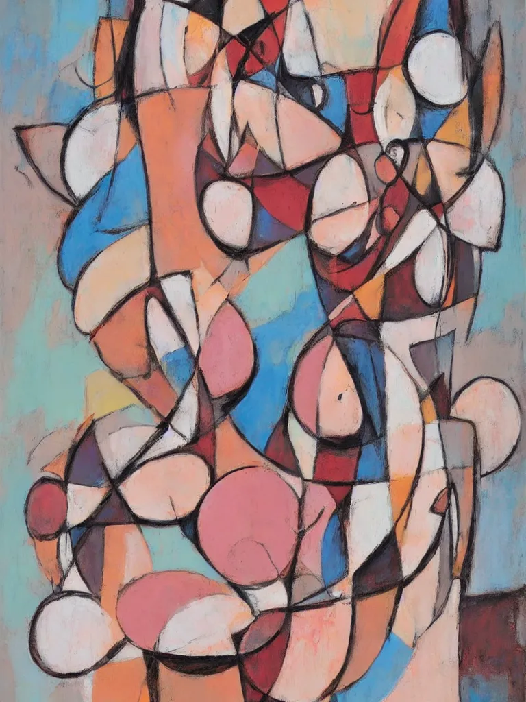 Prompt: abstract figurative art of a human figure by george condo in an aesthetically pleasing natural and pastel color tones, hints of cubism