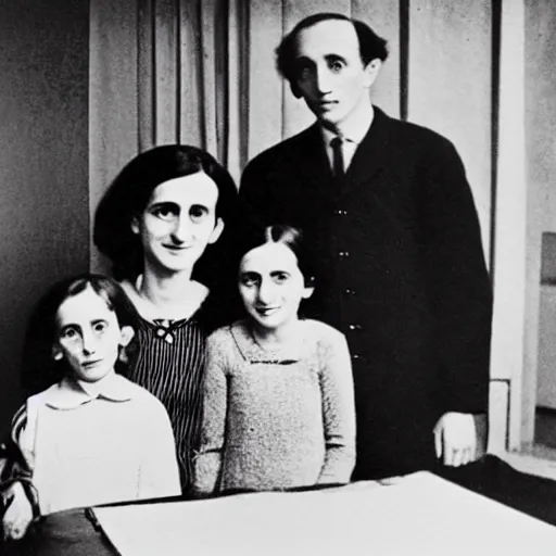 Prompt: Photograph of anne frank and her family in a room