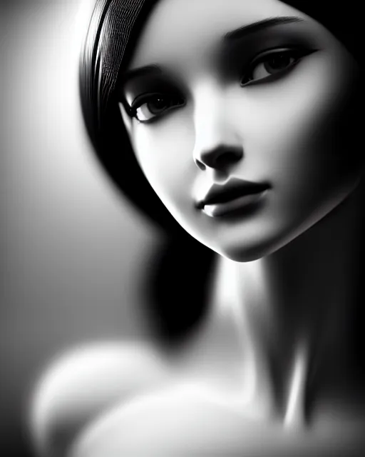 Image similar to black and white dreamy young beautiful female artificial intelligence, cinematic, rim light, photo - realistic, elegant, high detail, 8 k, masterpiece, photo taken in 1 9 3 0