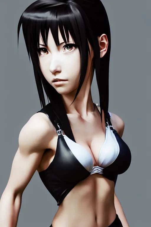 Image similar to 3 / 4 view of a portrait of tifa from final fantasy, evangelion, au naturel, hyper detailed, digital art, trending in artstation, cinematic lighting, studio quality, smooth render, frostbite 3 engine rendered, art style by klimt and nixeu and ian sprigger and wlop and krenz cushart