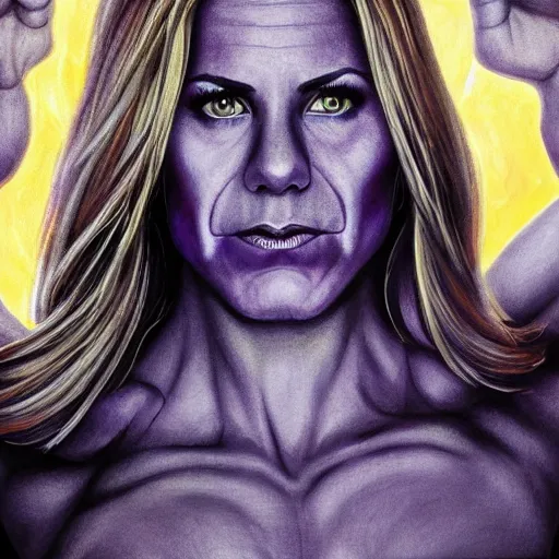 Prompt: Thanos played by Jennifer Aniston, high detail, portrait