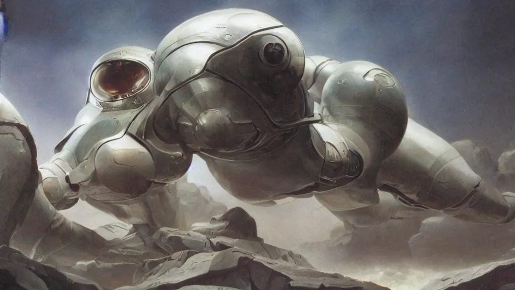 Image similar to futuristic organic spacesuit design by john schoenherr and jim burns, epic cinematic matte painting