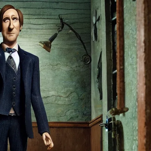 Image similar to A still of Saul Goodman in the film Coraline, highly detailed, very detailed, extremely detailed, detailed, HD Quality, taken in the mid 2000s