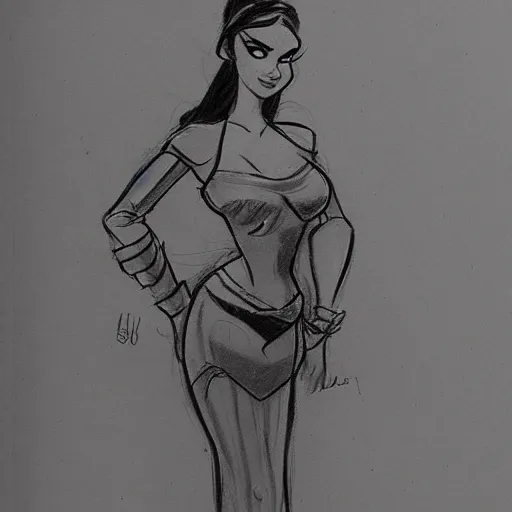 Image similar to milt kahl sketch of victoria justice with curvy body as princess padme from stars wars episode 3