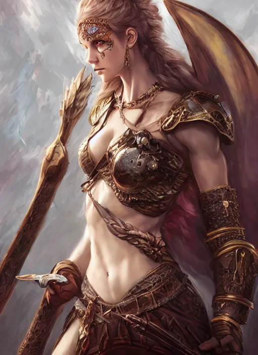 Image similar to a beautiful female warrior, 8 k, hyperrealistic, dragon slayer, hyperdetailed, fantasy portrait by laura sava