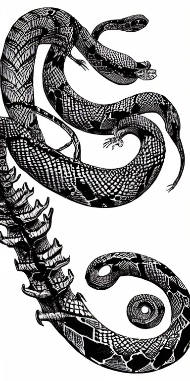 Shipibo pattern snake healed on left and skeleton snake fresh on right.  Piece from a few months ago : r/tattoo