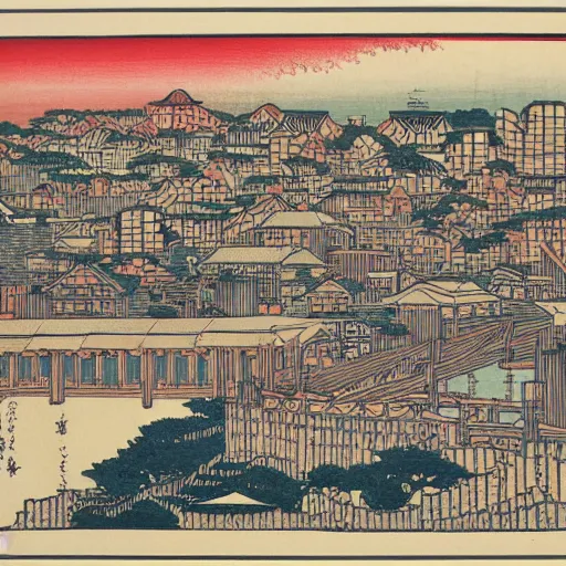 Prompt: Southampton City, Woodblock Print by Hokusai